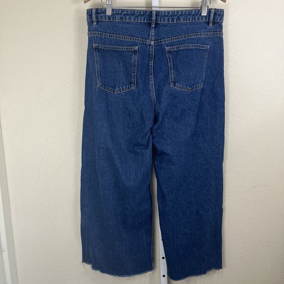 Zara High Rise Wide Leg Raw Crop Jeans Womens Size 12 - Picture 2 of 3